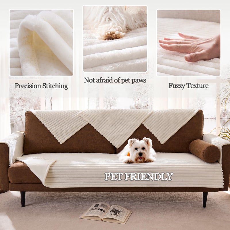 Meider 100% Waterproof Couch Arm Covers 2pcs, Fuzzy Chair Arm Covers Thick Soft Recliner Chair Armrest Protectors, Non-Slip Couch Armrest Cover Pet mats for Sofa (White, 22" x 22" 2 Pack) - Image 4