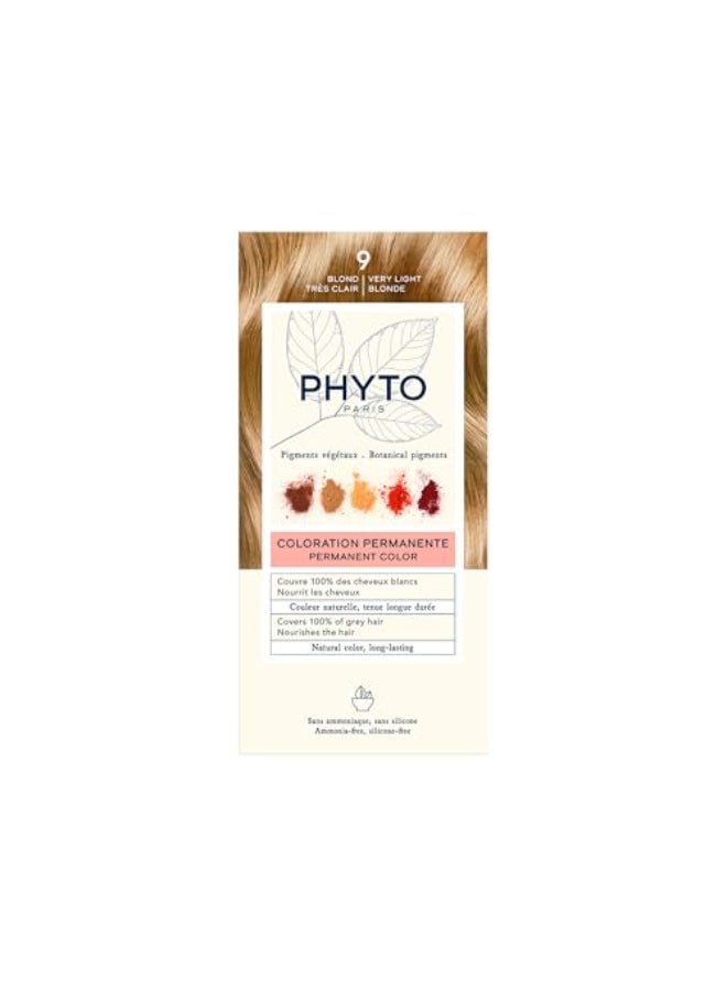 PHYTO صبغة شعر دائمة 9 أشقر فاتح جداً مع أصباغ نباتية تغطية 100% للشعر الرمادي خالية من الأمونيا خالية من PPD خالية من الريزورسين 042 أونصة - Image 1
