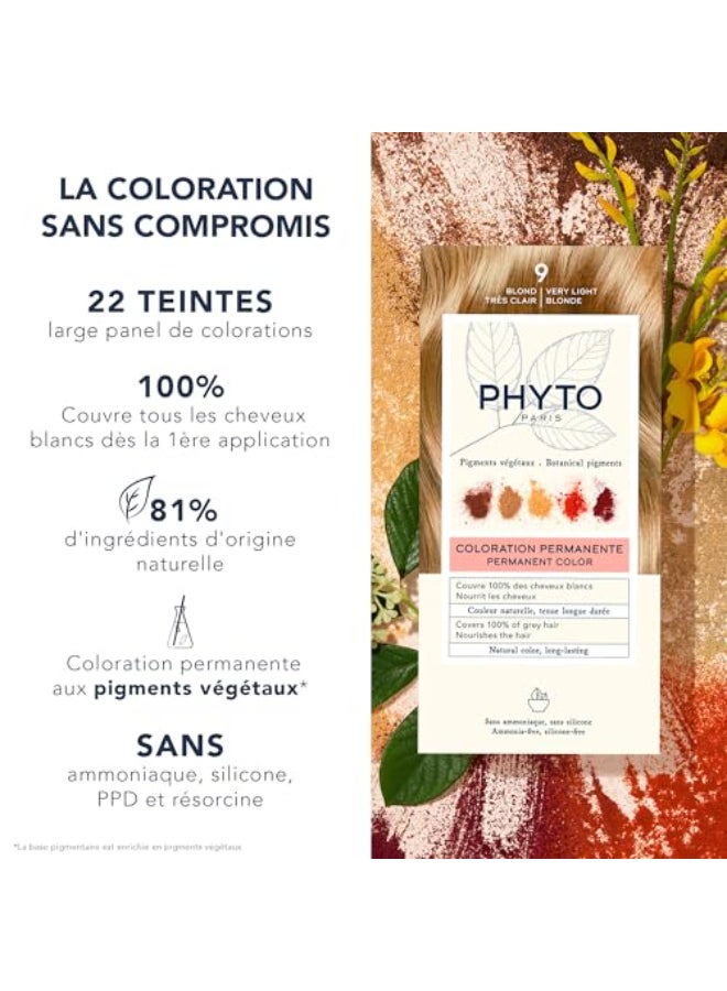 PHYTO صبغة شعر دائمة 9 أشقر فاتح جداً مع أصباغ نباتية تغطية 100% للشعر الرمادي خالية من الأمونيا خالية من PPD خالية من الريزورسين 042 أونصة - Image 3