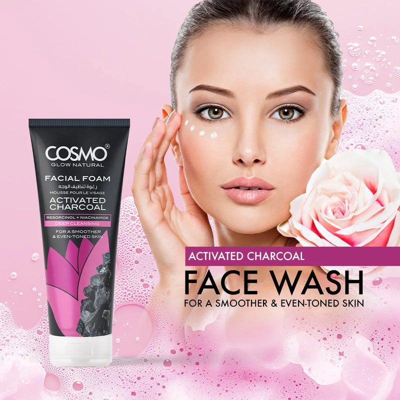 COSMO Glow Natural Activated Charcoal Facial Foam Cleanser – Purifying, Pore-Clearing, and Oil-Controlling Formula for Fresh, Balanced, and Blemish-Free Skin 100g - Image 2
