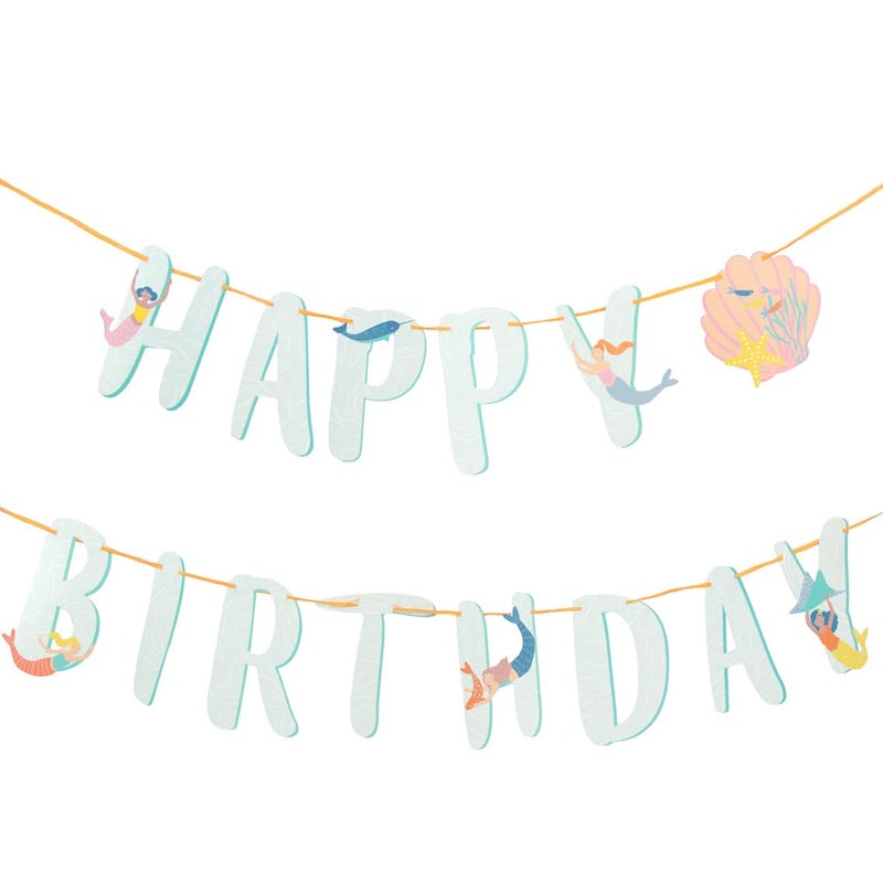 Talking Tables Mermaid Themed Reusable Happy Birthday Bunting Garland | Under The Sea Party Decorations | Paper Banner is 3metres