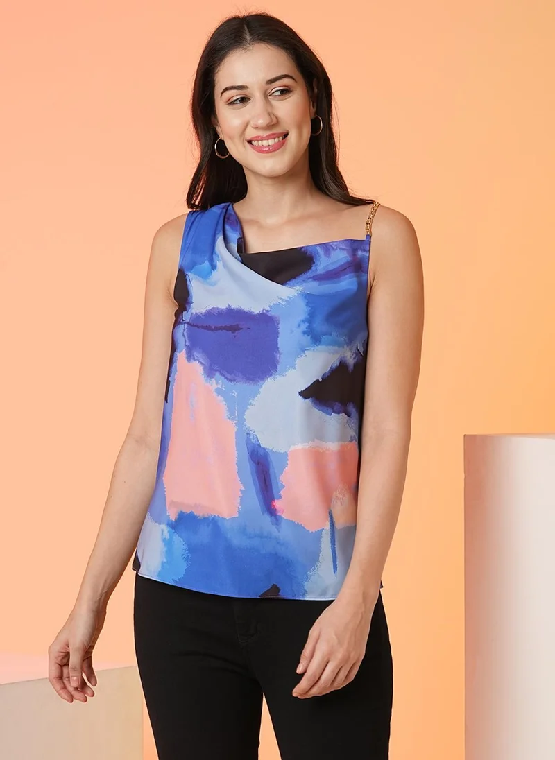 globus Globus Women Blue Abstract Print Crepe Party Top