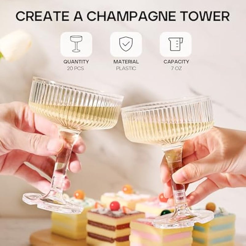 عربست مجموعة اكواب كوبيه بلاستيكية غير قابلة للكسر مصنوعة من الاكريليك غير قابلة للكسر لحفلات الزفاف واعياد الميلاد والبار مكونة من 20 قطعة من دورونان، 20 قطعة - Image 2