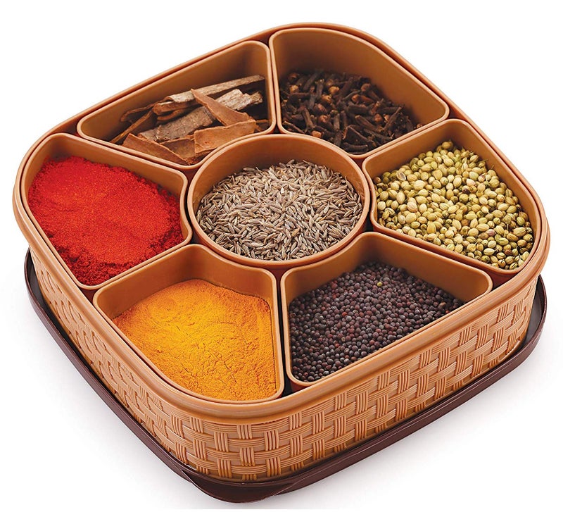 Funeiko Masala Box with 7 Grids for Home and Kitchen – Seasoning Box, Multi Compartment Plastic Spice Box Set, Masala Box for Kitchen (Multicolor) - Image 1