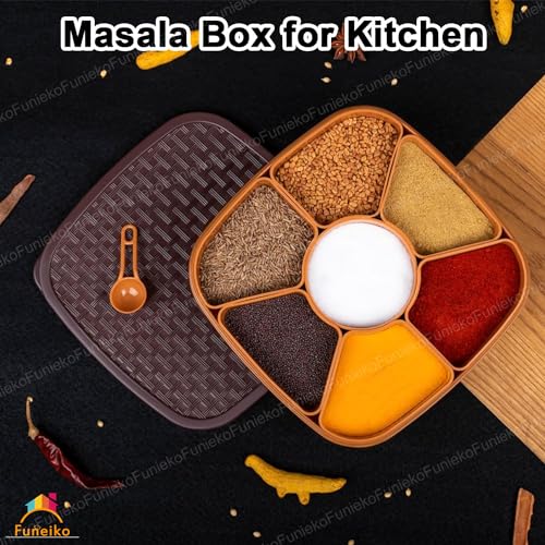 Funeiko Masala Box with 7 Grids for Home and Kitchen – Seasoning Box, Multi Compartment Plastic Spice Box Set, Masala Box for Kitchen (Multicolor) - Image 3