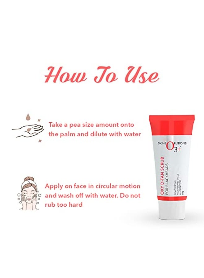 O3+ Oxy D-Tan Scrub 60g for Blackheads & Glowing Skin | Anti Acne, Blackhead Remover | Detan Scrub for TAN Removal - Image 2