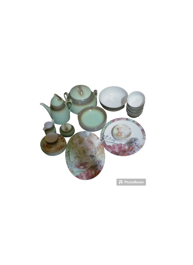 AAone Complete Kitchen Solution DINNER SET 62 PCS PORSILINE COLORS Green 