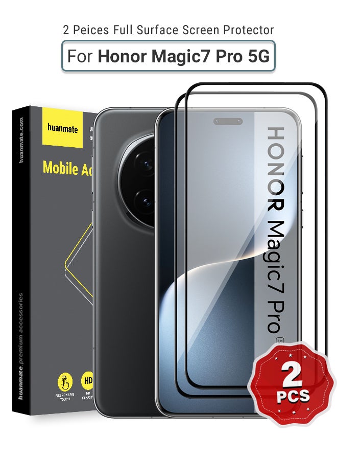 هووانميت واقي شاشة من قطعتين لهاتف هونور ماجيك 7 برو - زجاج مقسى ممتاز من الحافة إلى الحافة، شفافية عالية، لمسة رقيقة، مضاد للانفجار، حواف مقوسة ناعمة، سهل التركيب - Image 1