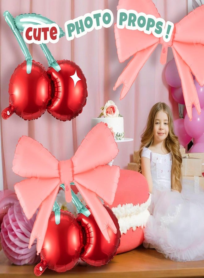 Hungdao 8 Pcs Party Decorations 20 Inch Cherry Balloons 30 Inch Pink Big Bow Balloons for Birthday Baby Shower Wedding Theme Party Supplies - Image 5