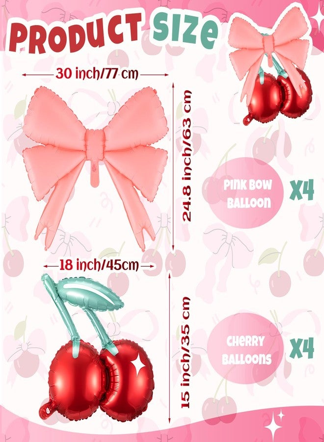Hungdao 8 Pcs Party Decorations 20 Inch Cherry Balloons 30 Inch Pink Big Bow Balloons for Birthday Baby Shower Wedding Theme Party Supplies - Image 2