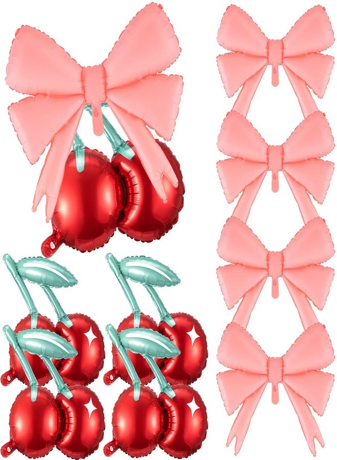 Hungdao 8 Pcs Party Decorations 20 Inch Cherry Balloons 30 Inch Pink Big Bow Balloons for Birthday Baby Shower Wedding Theme Party Supplies - Image 1
