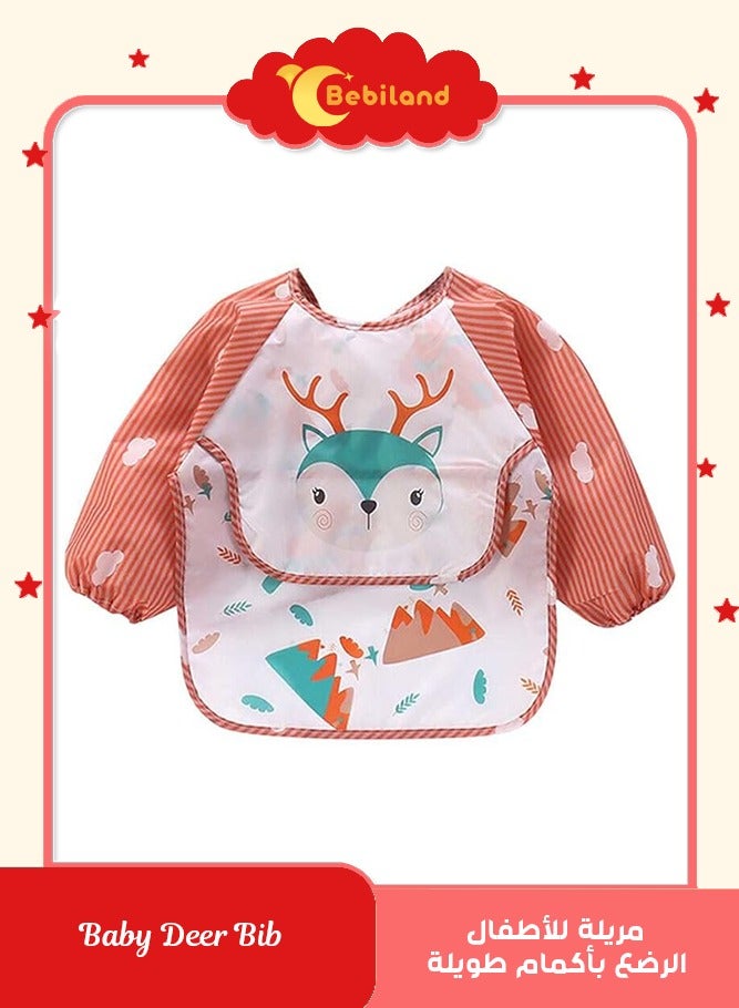 Bebiland Deer Pattren Baby Bib, Waterproof Stain Resistant Drool Cloths Great for 12-36 Months Toddler Infant (Red) - Image 1