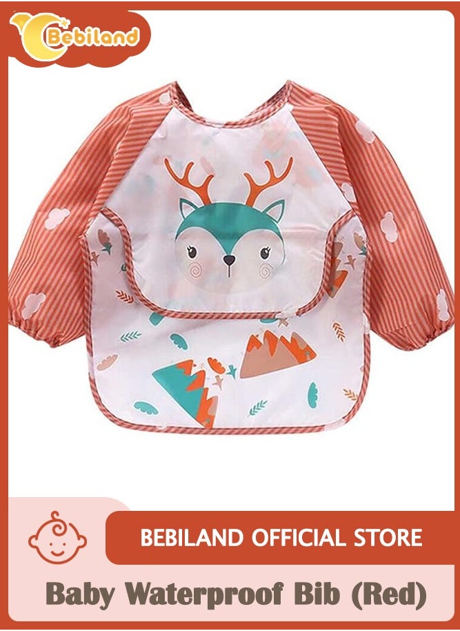 Bebiland Deer Pattren Baby Bib, Waterproof Stain Resistant Drool Cloths Great for 12-36 Months Toddler Infant (Red)  - Image 1