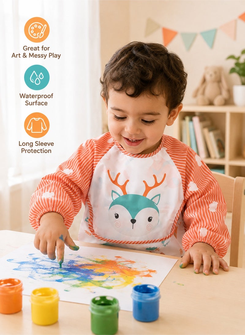 Bebiland Baby Waterproof Long Sleeve Bib, Lightweight Toddler Feeding Smock with Upward-Turn Pocket, Protective Coverall for Self-Feeding and Painting, for 1-3 Years (Deer Pattern) - Image 5