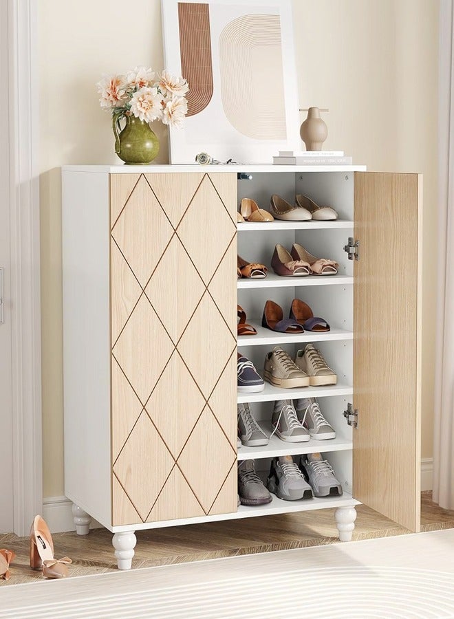 fashionhome Premium 7-Tiers Modern Shoe Organizer Cabinet with Adjustable Shelves - Solid Wood Legs, 31.5x13.78x41.54 Inch - Image 3