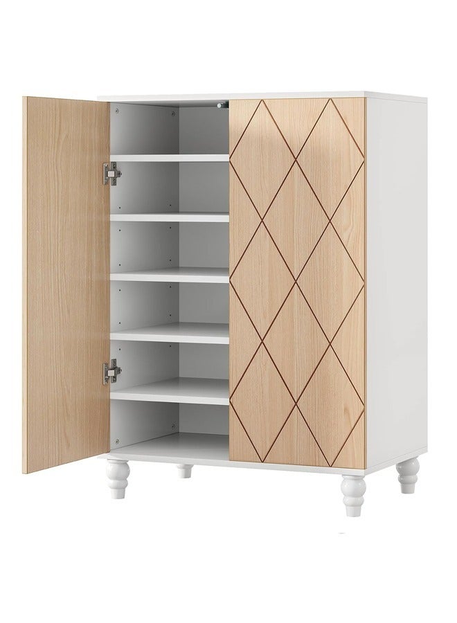 fashionhome Premium 7-Tiers Modern Shoe Organizer Cabinet with Adjustable Shelves - Solid Wood Legs, 31.5x13.78x41.54 Inch - Image 5