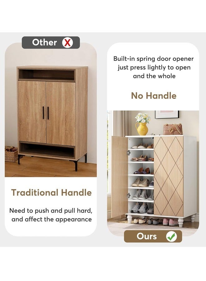 fashionhome Premium 7-Tiers Modern Shoe Organizer Cabinet with Adjustable Shelves - Solid Wood Legs, 31.5x13.78x41.54 Inch - Image 4