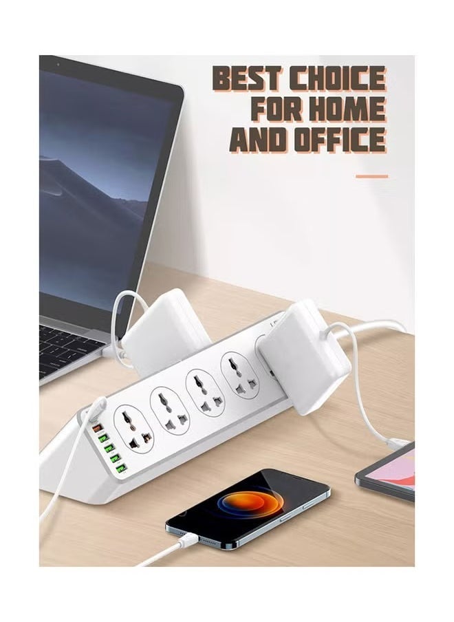 موزع طاقة مزود بـ 10 منافذ حماية من زيادة التيار و6 منافذ USB - شحن سريع 32 واط بتقنية PD وQC 3.0، سلك تمديد متين بطول مترين، حماية من الحمل الزائد، مقبس محول متعدد المقابس بمنافذ عالمية للمنزل والمكتب والإلكترونيات - أبيض 36×9×9 سم - Image 3