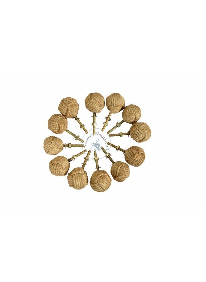 Aasiya Nautical Knot Door Knobs Drawer Handles with Jute Rope 12 Pack, wood-coloured - Image 1