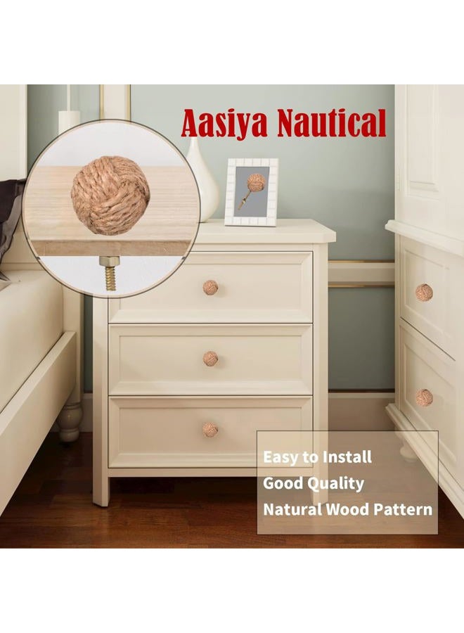 Aasiya Nautical Knot Door Knobs Drawer Handles with Jute Rope 12 Pack, wood-coloured - Image 3