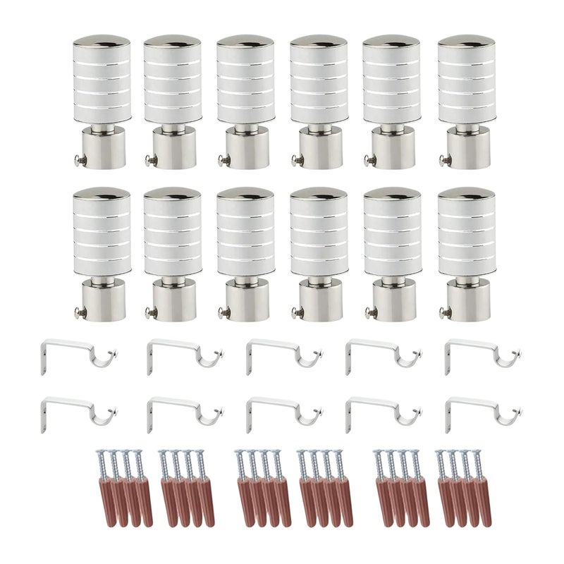 Welson Stainless Steel Curtain Bracket with Support 1 Inch Rod Pocket Finials Rod Support Fittings Curtain Rod Holder 6 Pair Silver Durable Window Decor Solution for Elegant Home Interiors - Image 1