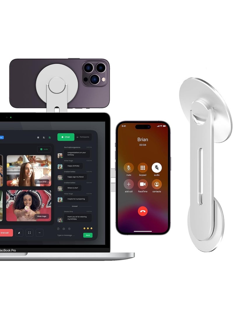 Magnetic Laptop Phone Holder – Azonee Adjustable Continuity Camera Mount Compatible with Mag-Safe, iOS 16 & macOS Ventura, Slim Portable Computer Expansion Bracket for Smartphone (Silver) - Image 1