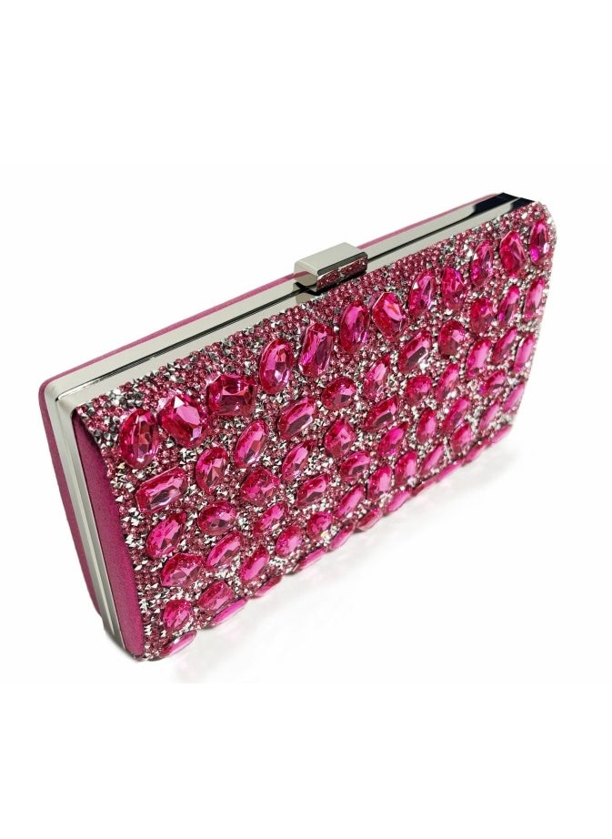Loquat - Womens Rhinestones Decoration Clutch Purses Evening Crossbody Bag Chain Handbag for Wedding Cocktail Party Prom Rose Pink - Image 1
