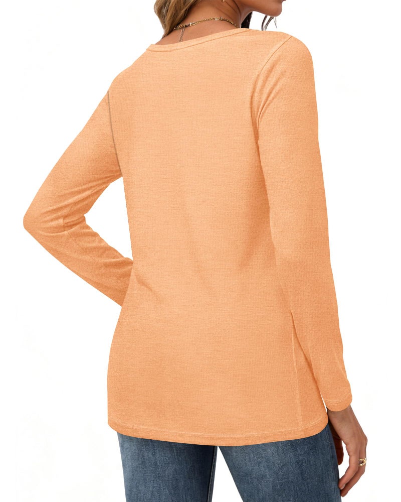 CHICGAL Women Long Sleeve Shirts Casual Dressy Crew Neck Soft Basic Tee Loose Fit Tunic Tops(Light Orange, L) - Image 4