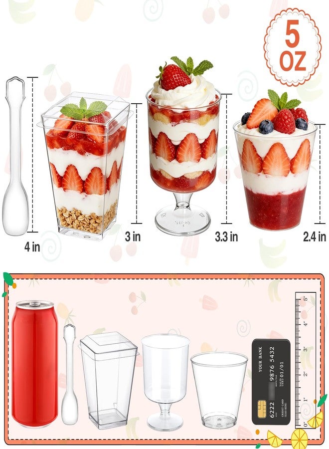 Eupako 150 Set 5 oz Plastic Dessert Cups Assorted Shape - 50 Square 50 Round 50 Goblet Clear Appetizer Cup, Small Dessert Cup for Jello Shots, Parfait, Puddings, Mousse - Image 2