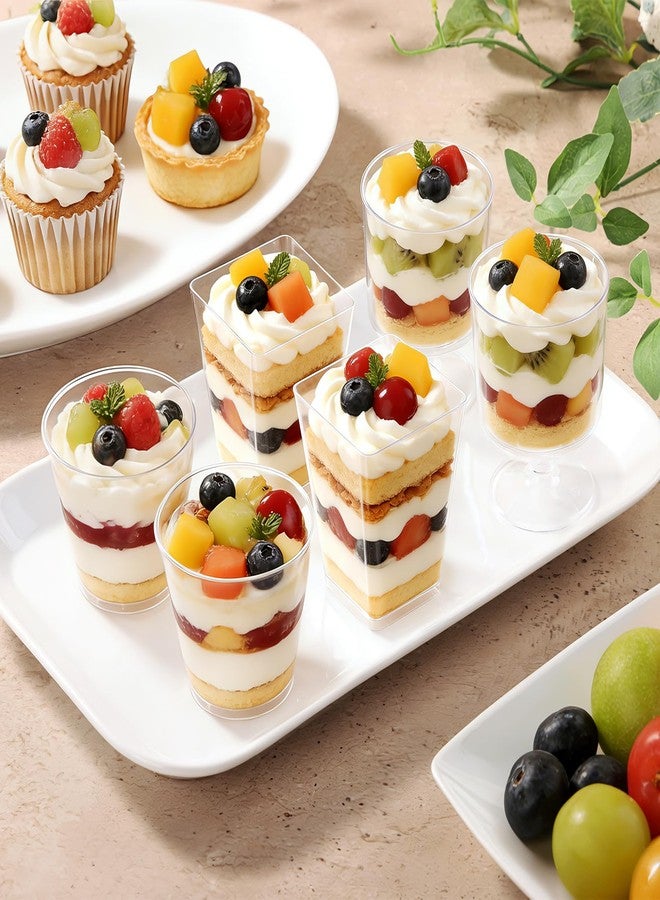 Eupako 150 Set 5 oz Plastic Dessert Cups Assorted Shape - 50 Square 50 Round 50 Goblet Clear Appetizer Cup, Small Dessert Cup for Jello Shots, Parfait, Puddings, Mousse - Image 5