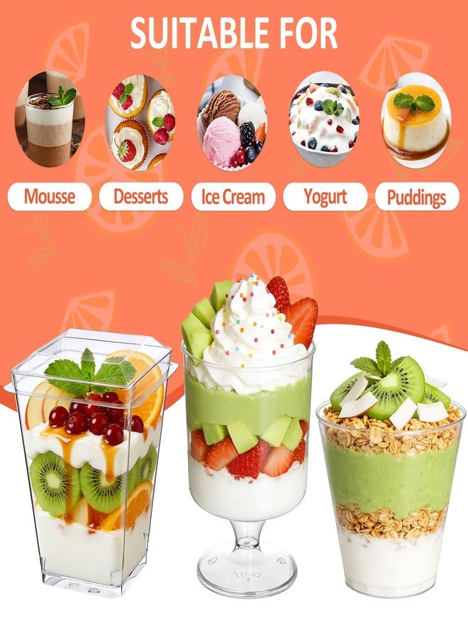 Eupako 150 Set 5 oz Plastic Dessert Cups Assorted Shape - 50 Square 50 Round 50 Goblet Clear Appetizer Cup, Small Dessert Cup for Jello Shots, Parfait, Puddings, Mousse - Image 3