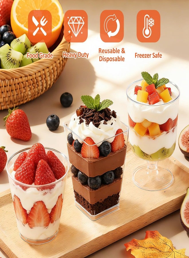 Eupako 150 Set 5 oz Plastic Dessert Cups Assorted Shape - 50 Square 50 Round 50 Goblet Clear Appetizer Cup, Small Dessert Cup for Jello Shots, Parfait, Puddings, Mousse - Image 4