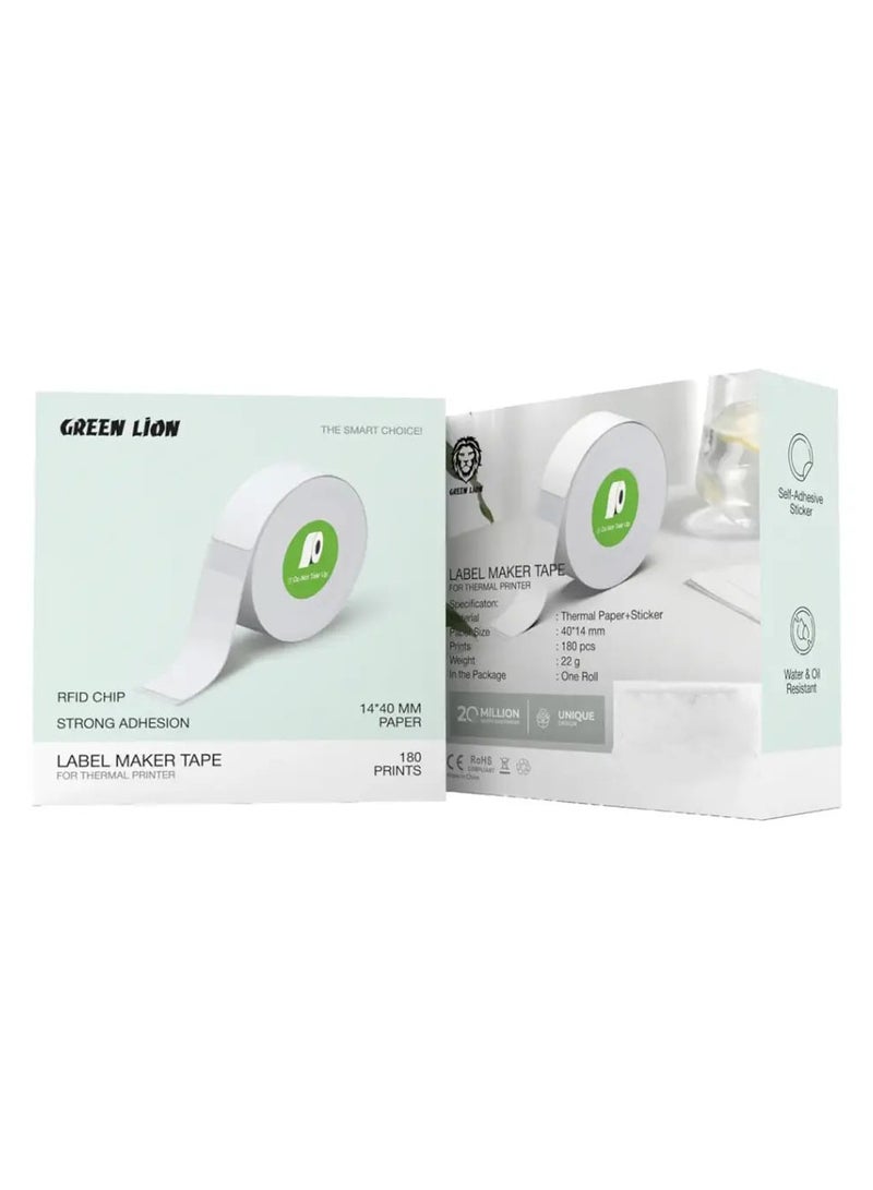 GREEN LION Label Maker Tape for Thermal Printer with RFID Chip & Strong Adhesion / 180 Prints / 14x40mm Paper / Water & Oil Resistant - White  - Image 3
