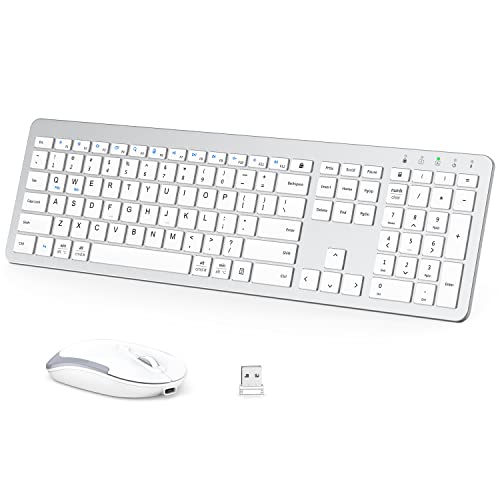 iClever ​​iClever GK08 Wireless Keyboard and Mouse - Rechargeable Ergonomic Keyboard with Number Pad, Silent Typing, 2.4G Stable Connection, Slim Design for Mac & Windows (Silver)​​ - Image 1