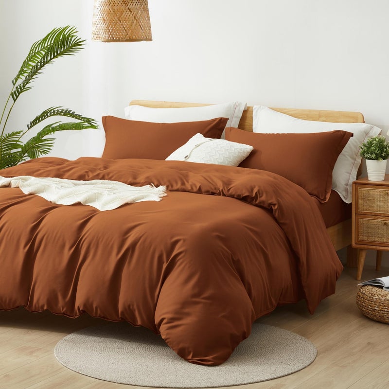 ALAZURIA Twin Size Duvet Cover  2 Piece Bedding Set 1 Duvet Cover  1 Pillow Sham Soft Double Brushed Comforter Cover wZipper Closure  Corner Ties  No Comforter 90 X 68 Caramel Terracotta