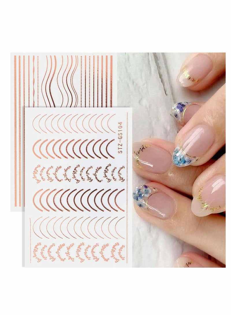 Nail Art Stickers, Decals Metal Line Nail Supply Rose Gold 3D Self-Adhesive Nail Decals Metal Curve Stripe Lines Design DIY Letter Nail Sticker Adhesive Decoration Foil Accessory 6 Sheet - Image 4