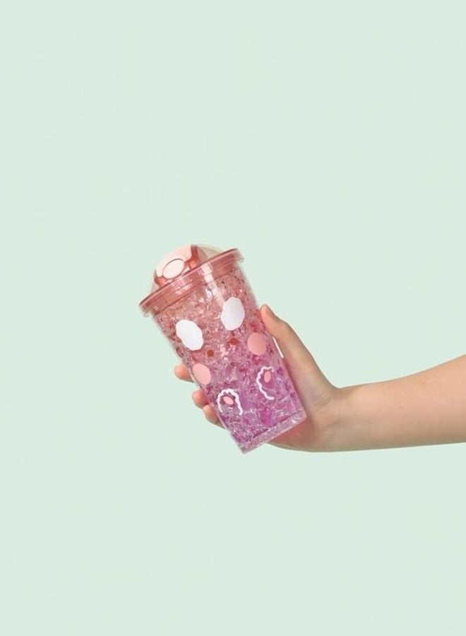 TEMSON Double Wall Cartoon Printed Sipper with Straw,Jelly Freezer Water Sipper for Kids, Acrylic Sipper Bottle with Straw - 450 ML (A - Pink)(BB 9012) - Image 3