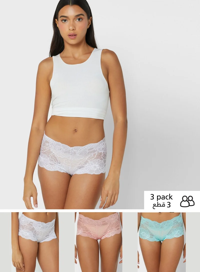 ELLA 3 Pack Lace Boyshort Brief