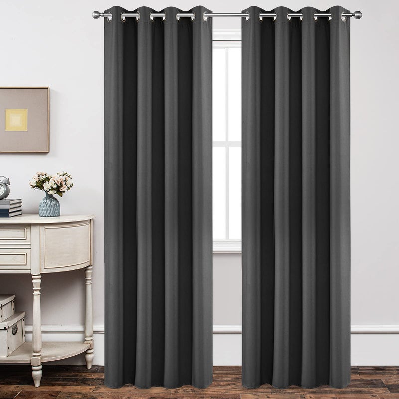 Joydeco Extra Long Curtains Blackout Curtains 108 Inches Long 2 Panels Set 108 Inch Curtains Room Darkening Grommet Darpes for Living Room Bedroom Window W52 x L108 Inch Dark Grey