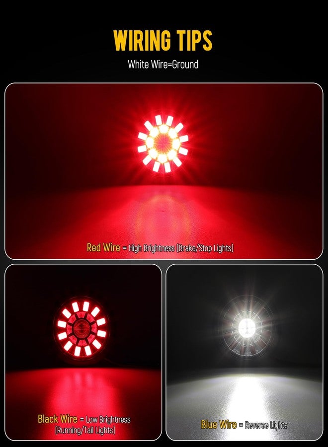 Partsam مجموعة مصابيح خلفية LED دائرية مقاس 4 بوصات من Partsam (قطعتان) - 24 مصباح LED - مصابيح توقف، انعطاف، فرامل خلفية، رجوع للخلف، لون أحمر/أبيض - مقاومة للماء بمعيار IP67، طقم تثبيت غائر، 10-30 فولت، مناسبة للشاحنات، المركبات الترفيهية، القوارب، والمقطورات. - Image 3