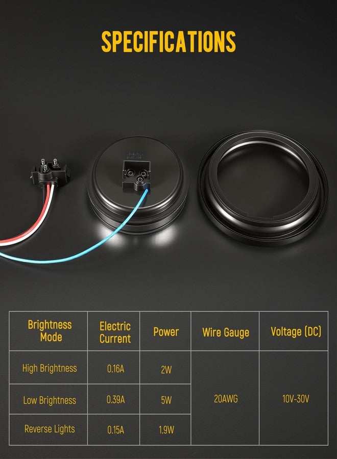 Partsam مجموعة مصابيح خلفية LED دائرية مقاس 4 بوصات من Partsam (قطعتان) - 24 مصباح LED - مصابيح توقف، انعطاف، فرامل خلفية، رجوع للخلف، لون أحمر/أبيض - مقاومة للماء بمعيار IP67، طقم تثبيت غائر، 10-30 فولت، مناسبة للشاحنات، المركبات الترفيهية، القوارب، والمقطورات. - Image 5