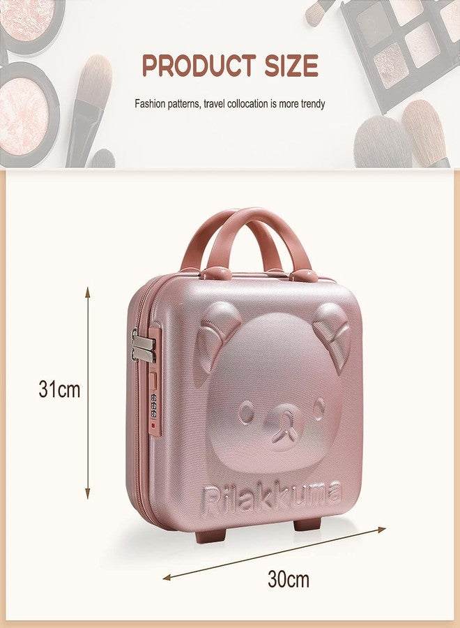 SUNBEET Small Hard Shell Cosmetic Case 14 Inch Cute Bear Cosmetic Case Box Beauty Makeup Bag Organizer Cartoon Travel Suitcase Luggage Storage Bag (Rose Gold) - Image 3