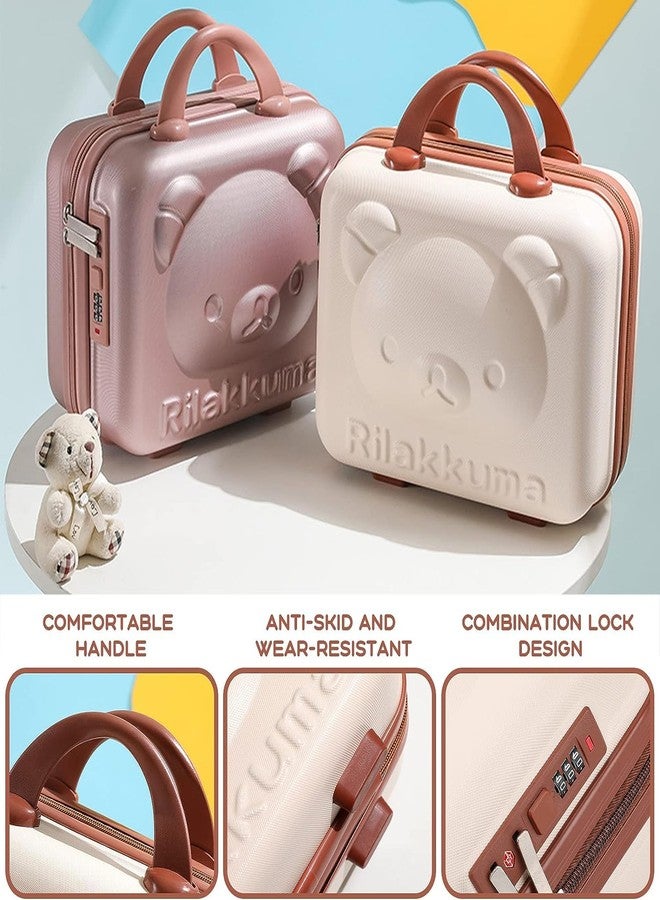 SUNBEET Small Hard Shell Cosmetic Case 14 Inch Cute Bear Cosmetic Case Box Beauty Makeup Bag Organizer Cartoon Travel Suitcase Luggage Storage Bag (Rose Gold) - Image 4