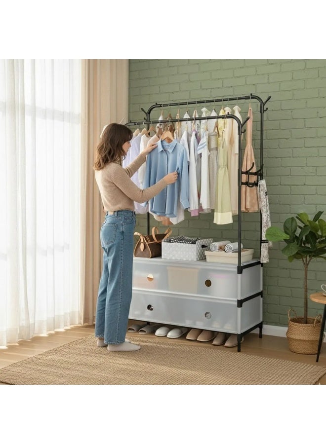 Double-pole Metal Floor-standing Indoor Clothes Drying Rack with Eco-friendly Powder Coating Black Thickened for Bedroom Use - Image 3