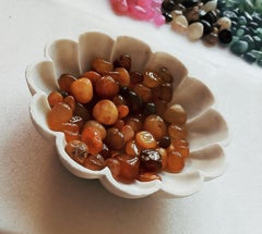 R&M R&M RM 9inch Marble Bowl with 500gram Yellow Onyx Pebbles for Decoration | Marble Flower Bowl | Vase Filler Pebbles | Center Table Bowl Marble Candle Holder  - Image 2