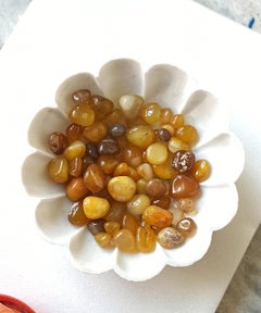 R&M R&M RM 9inch Marble Bowl with 500gram Yellow Onyx Pebbles for Decoration | Marble Flower Bowl | Vase Filler Pebbles | Center Table Bowl Marble Candle Holder  - Image 4