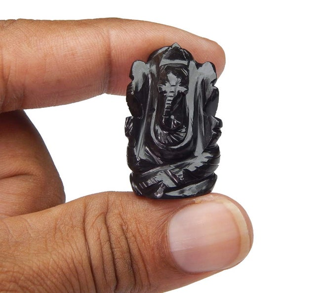 NATURAL BLACK AGATE GEMSTONE GANESHA STATUE SCULPTURE SIGN OF SUCCESS AND GOOD LUCK