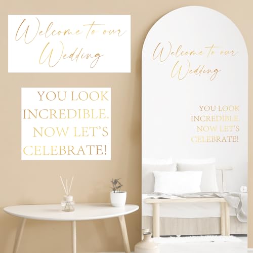 Watersay 2 Pcs Welcome to Our Wedding Mirror Decal Vinyl Lettering Decal Sticker Removable Letters Wedding Decals for Mirrors Glass Window Sign Marriage Decoration(Classic Style,Gold) - Image 1
