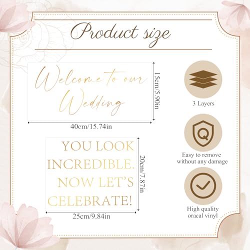 Watersay 2 Pcs Welcome to Our Wedding Mirror Decal Vinyl Lettering Decal Sticker Removable Letters Wedding Decals for Mirrors Glass Window Sign Marriage Decoration(Classic Style,Gold) - Image 2