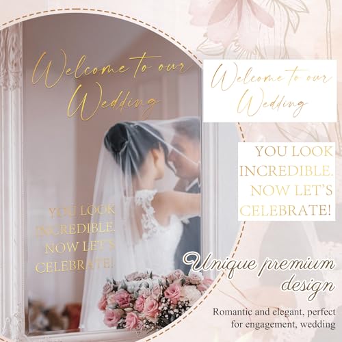 Watersay 2 Pcs Welcome to Our Wedding Mirror Decal Vinyl Lettering Decal Sticker Removable Letters Wedding Decals for Mirrors Glass Window Sign Marriage Decoration(Classic Style,Gold) - Image 4